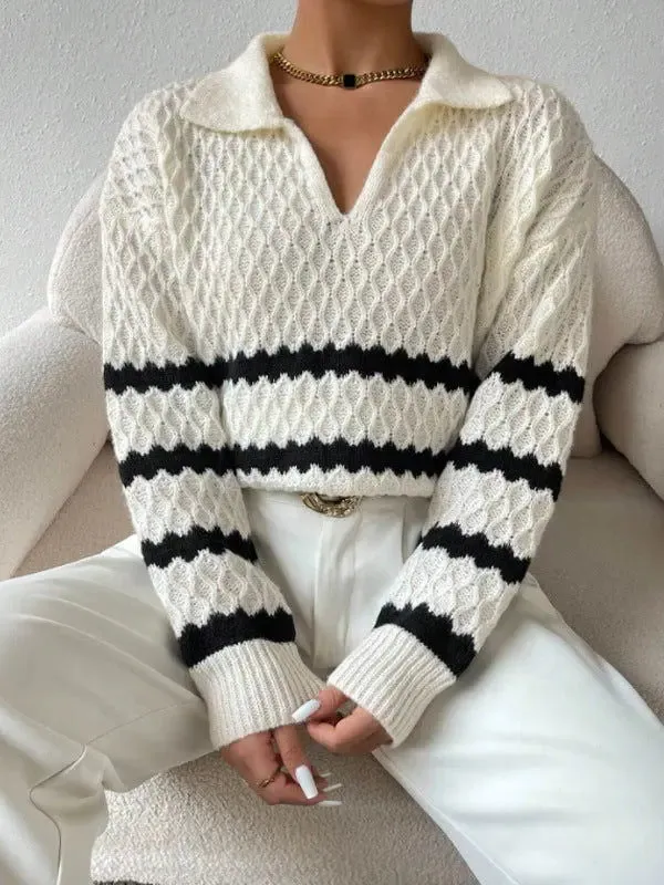 Fashion Polo Collar Pullover Sweater Women