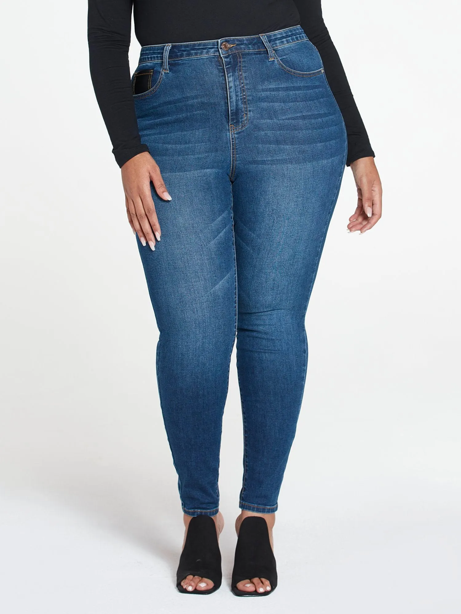 Faux Leather Pocket Skinny Jeans