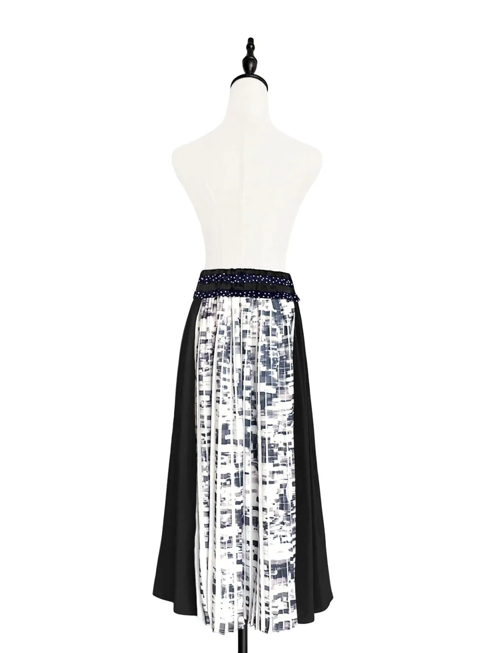 Final Sale! Mixed Media Pleated Front & Back Midi-Skirt