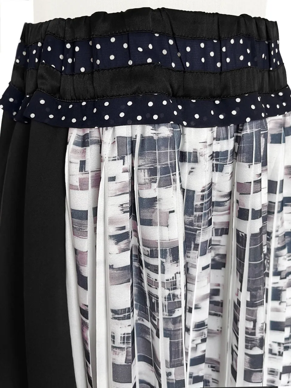 Final Sale! Mixed Media Pleated Front & Back Midi-Skirt