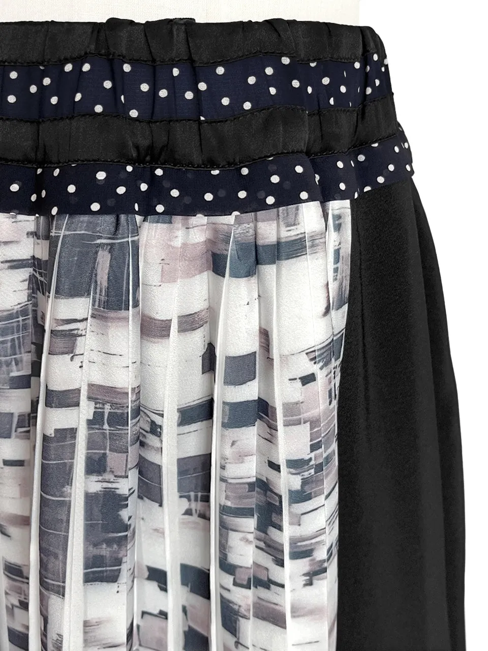 Final Sale! Mixed Media Pleated Front & Back Midi-Skirt