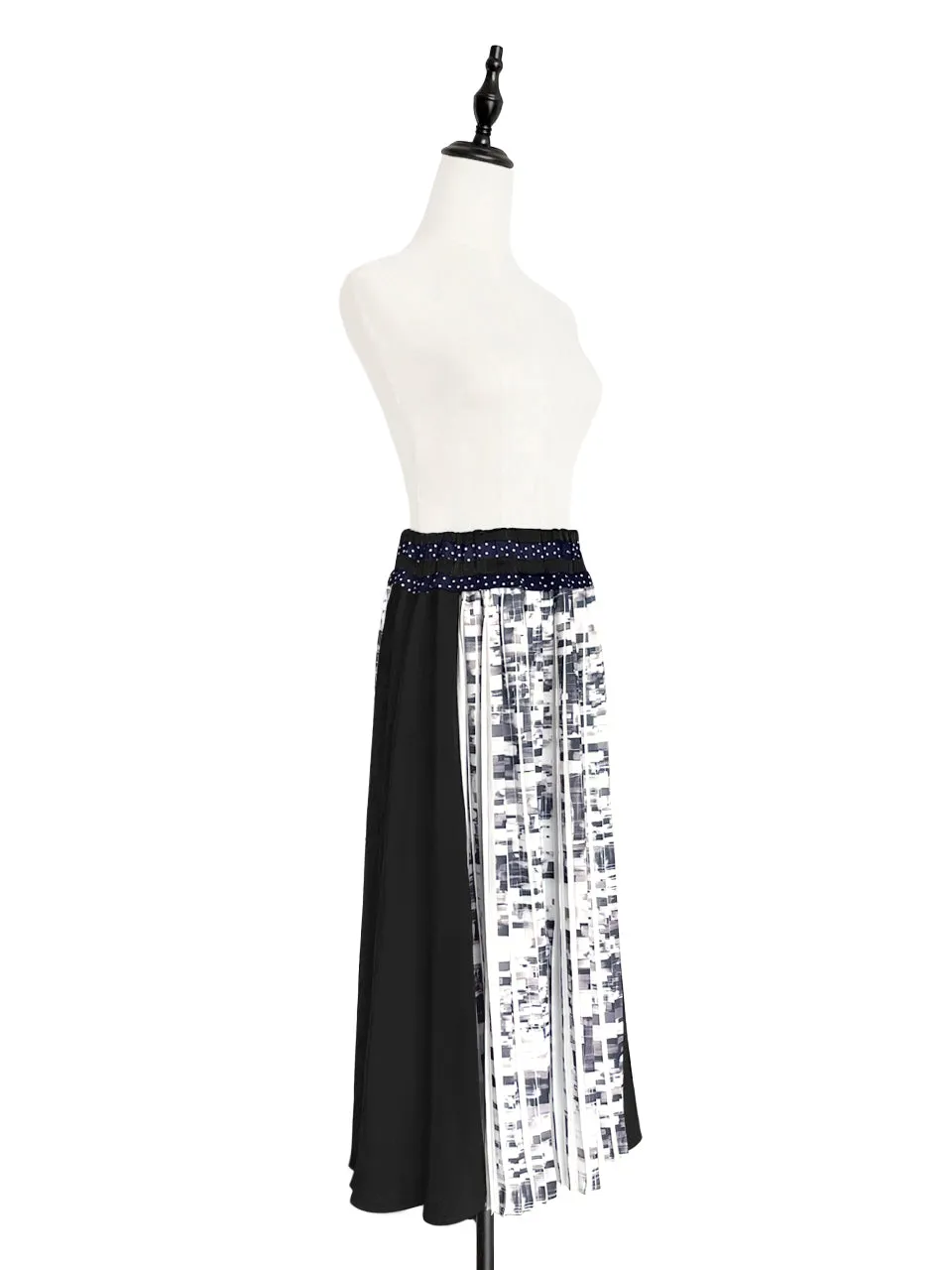 Final Sale! Mixed Media Pleated Front & Back Midi-Skirt