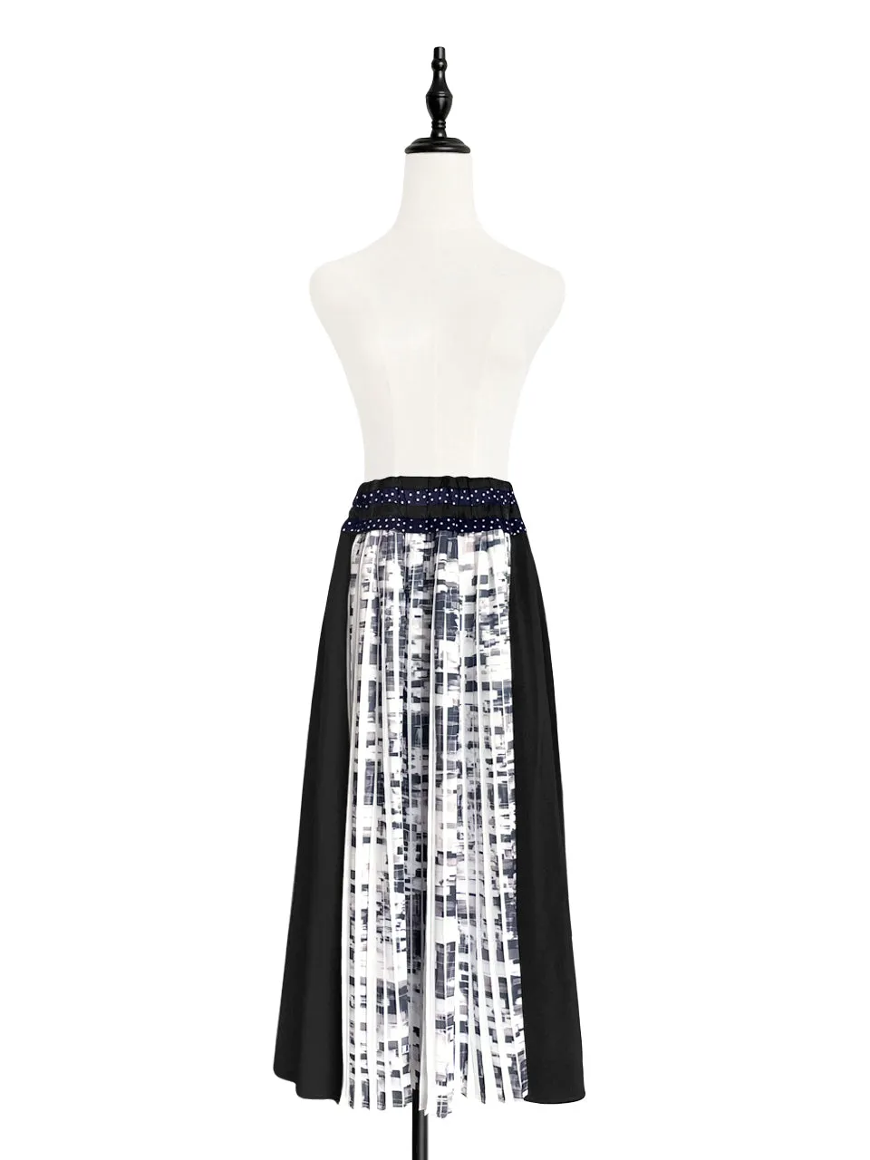 Final Sale! Mixed Media Pleated Front & Back Midi-Skirt