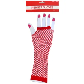 Fishnet Fingerless Long Gloves - Red