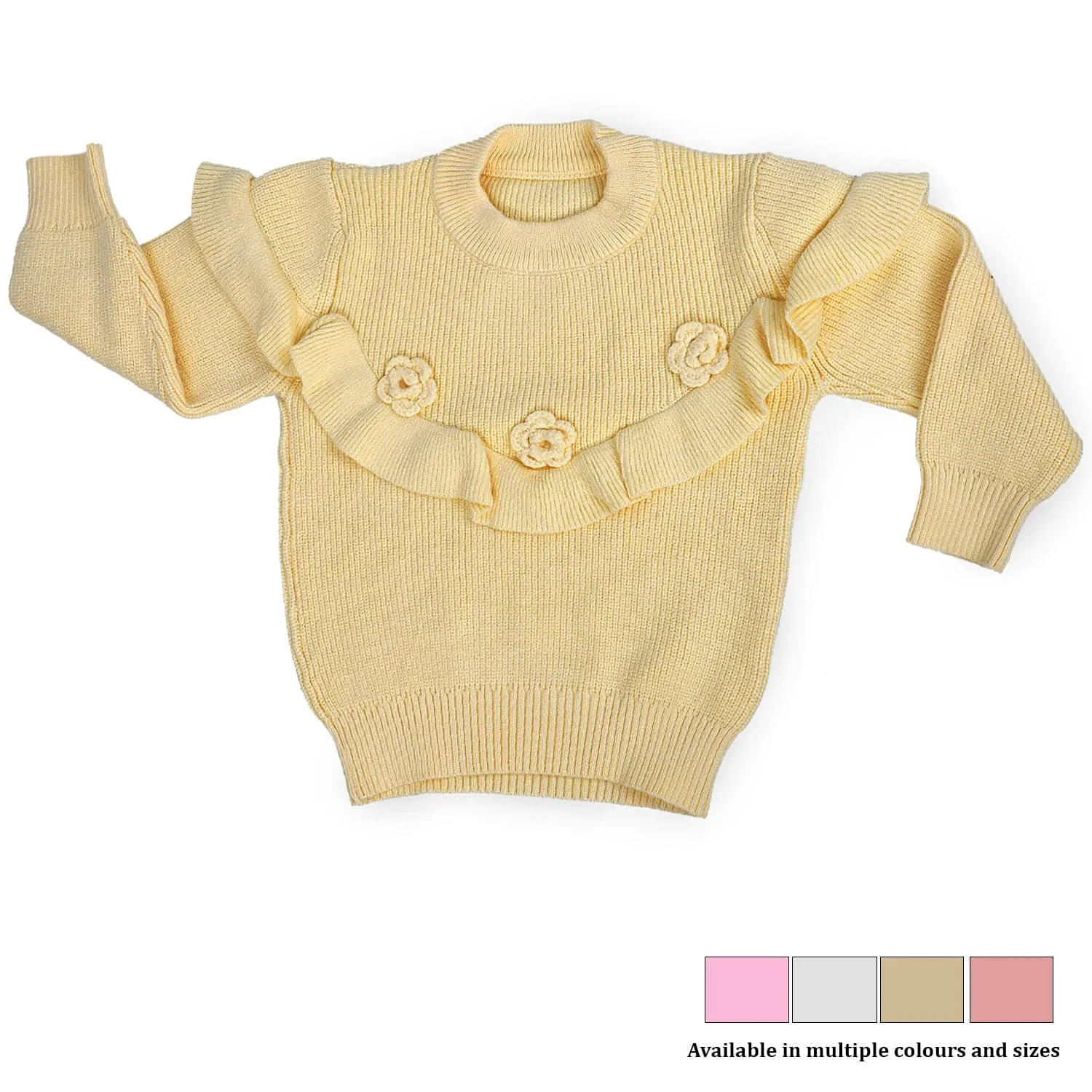 Flowers And Frills Premium Full Sleeves Knitted Sweater - Yellow