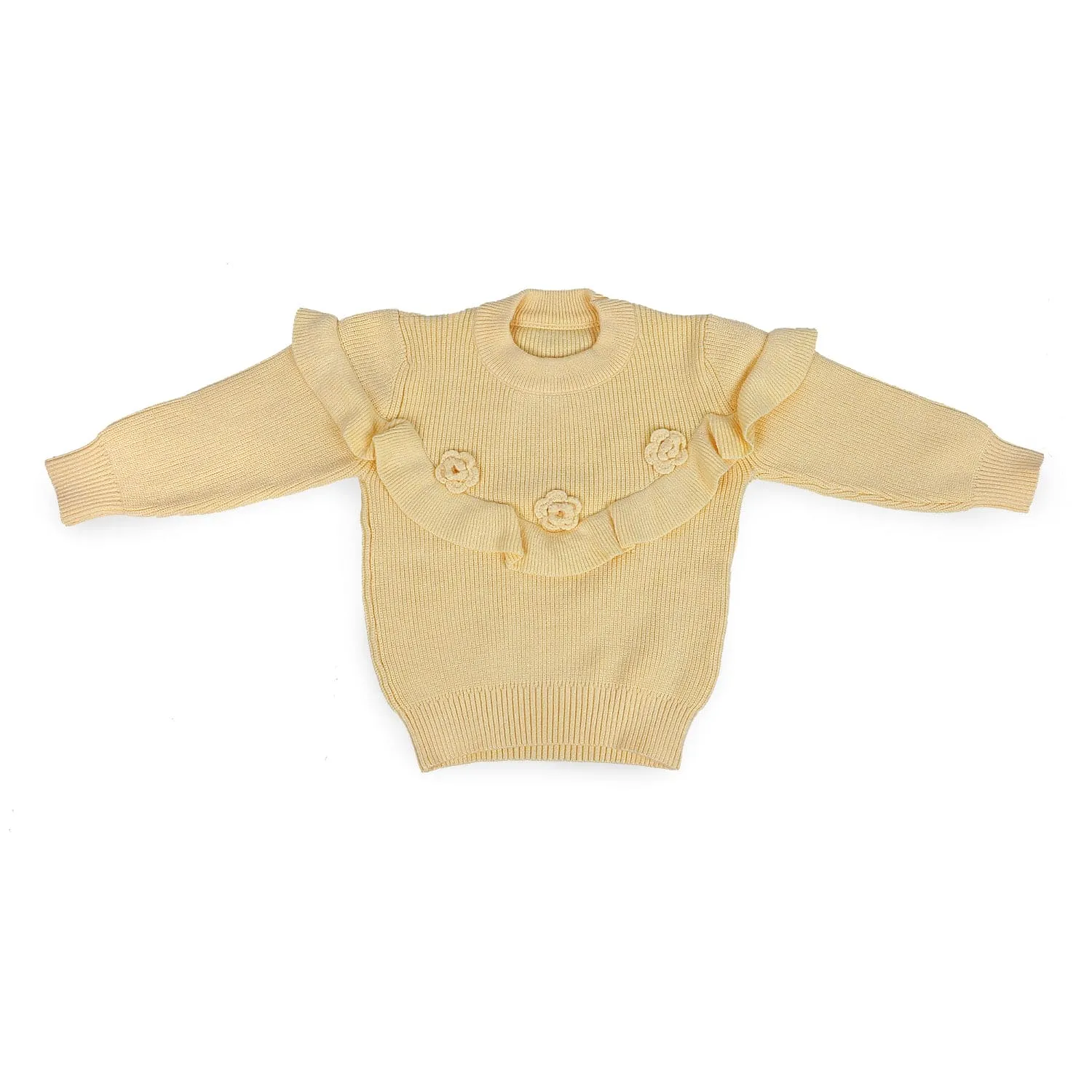 Flowers And Frills Premium Full Sleeves Knitted Sweater - Yellow