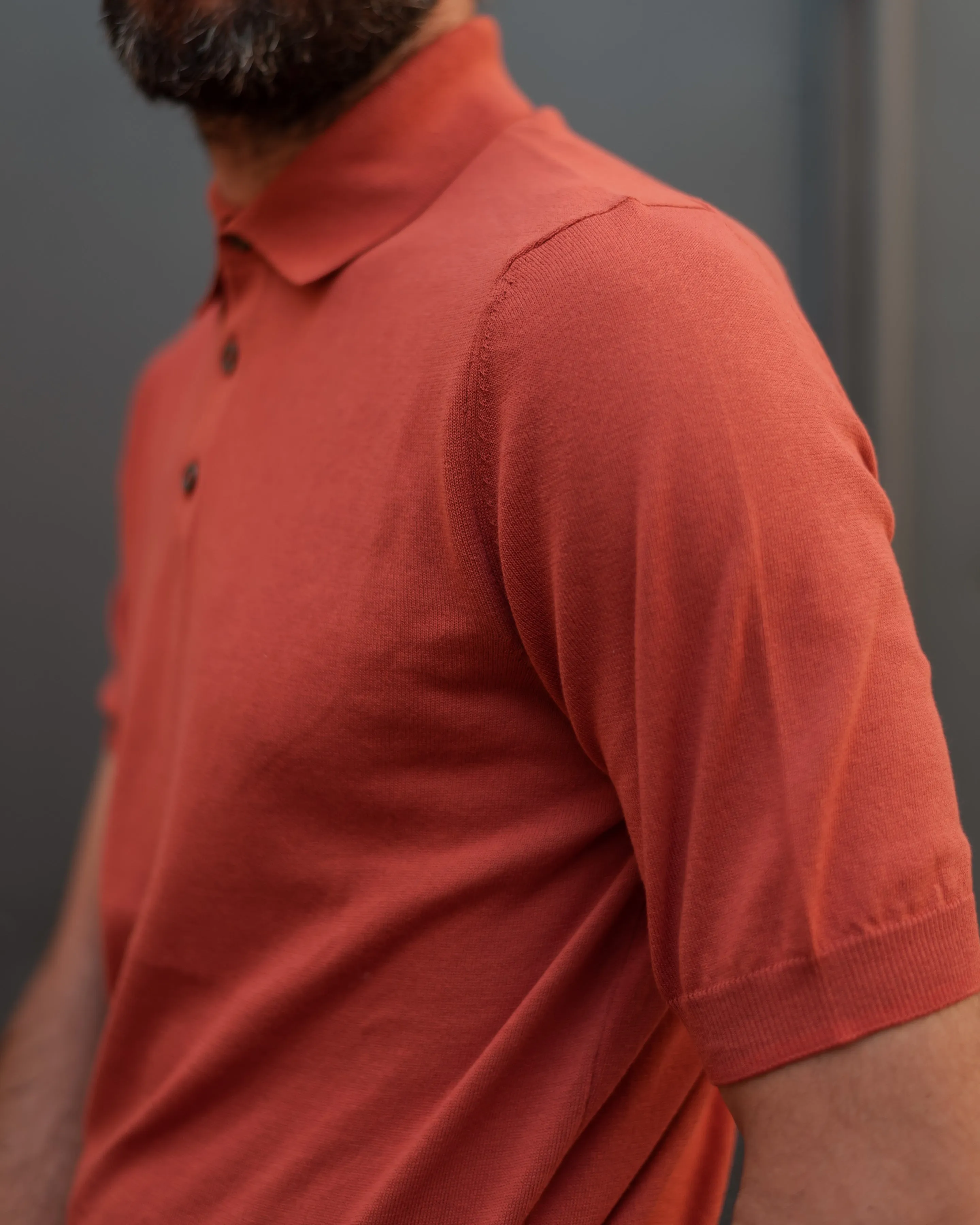 FRESH Extra Fine Crepe Cotton Knitted Polo in Cayenne Red