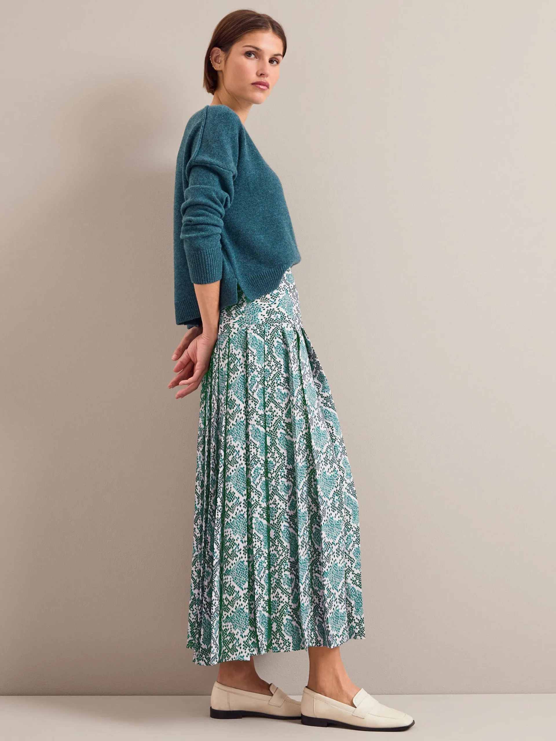 Green snakeskin print Sienna maxi skirt