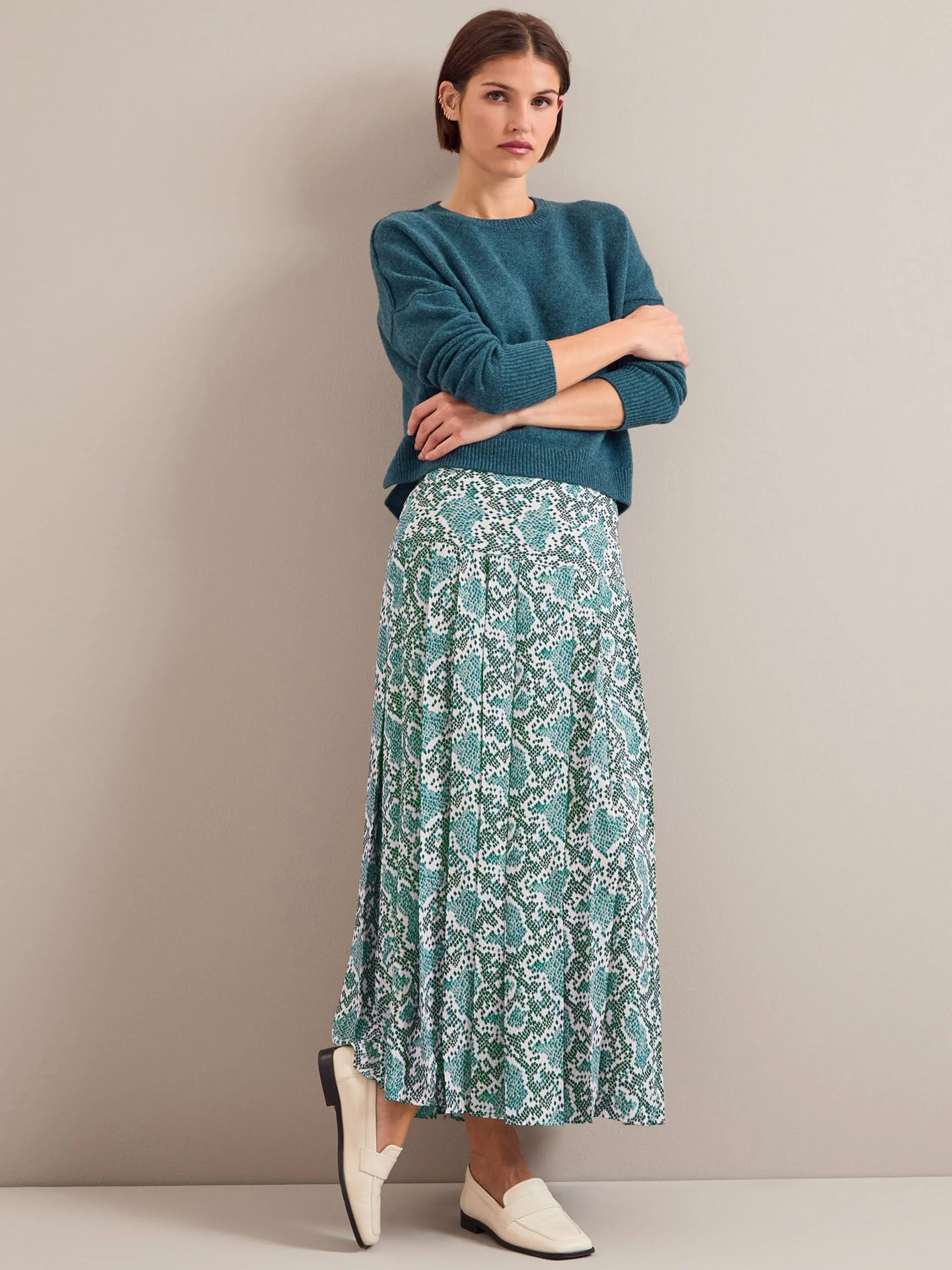 Green snakeskin print Sienna maxi skirt