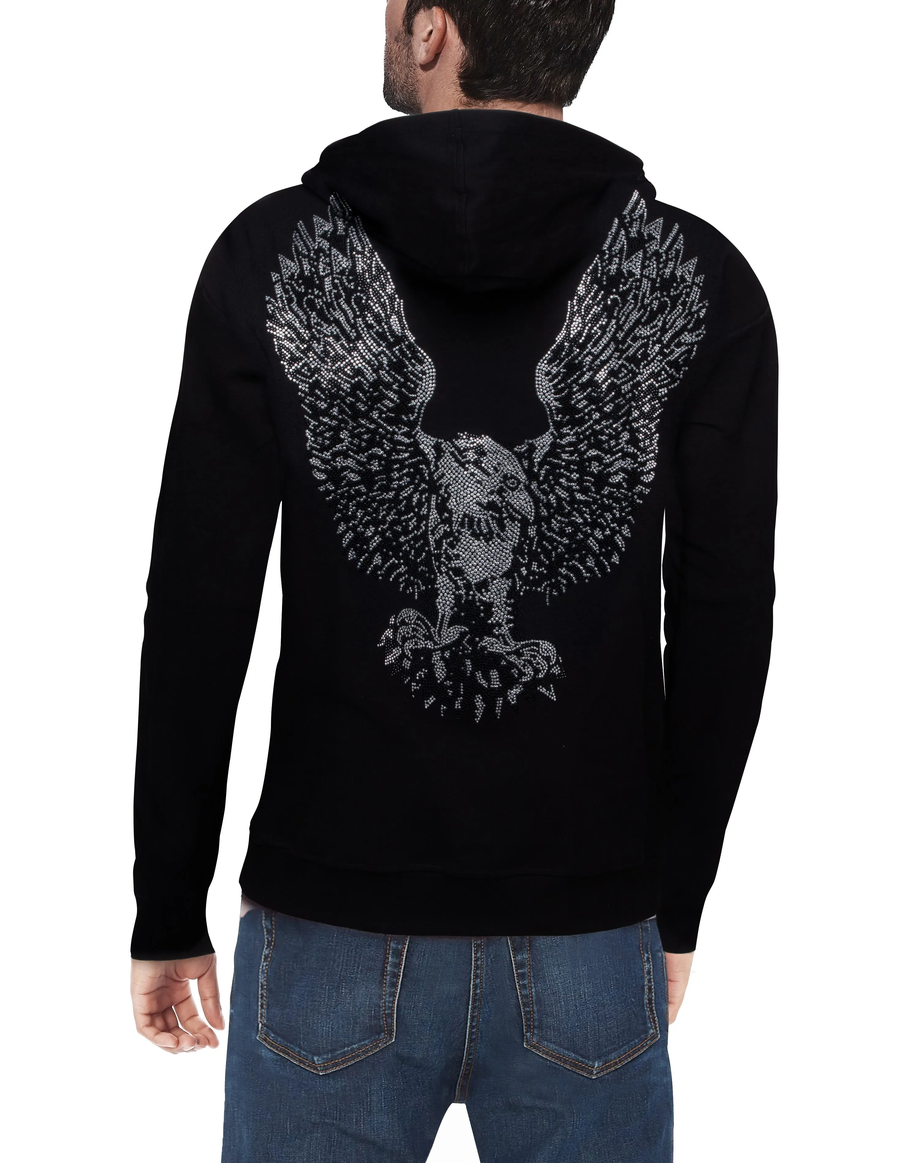 Heads Or Tails Flying Eagle Graphic With Rhinestones Pullover Sweater