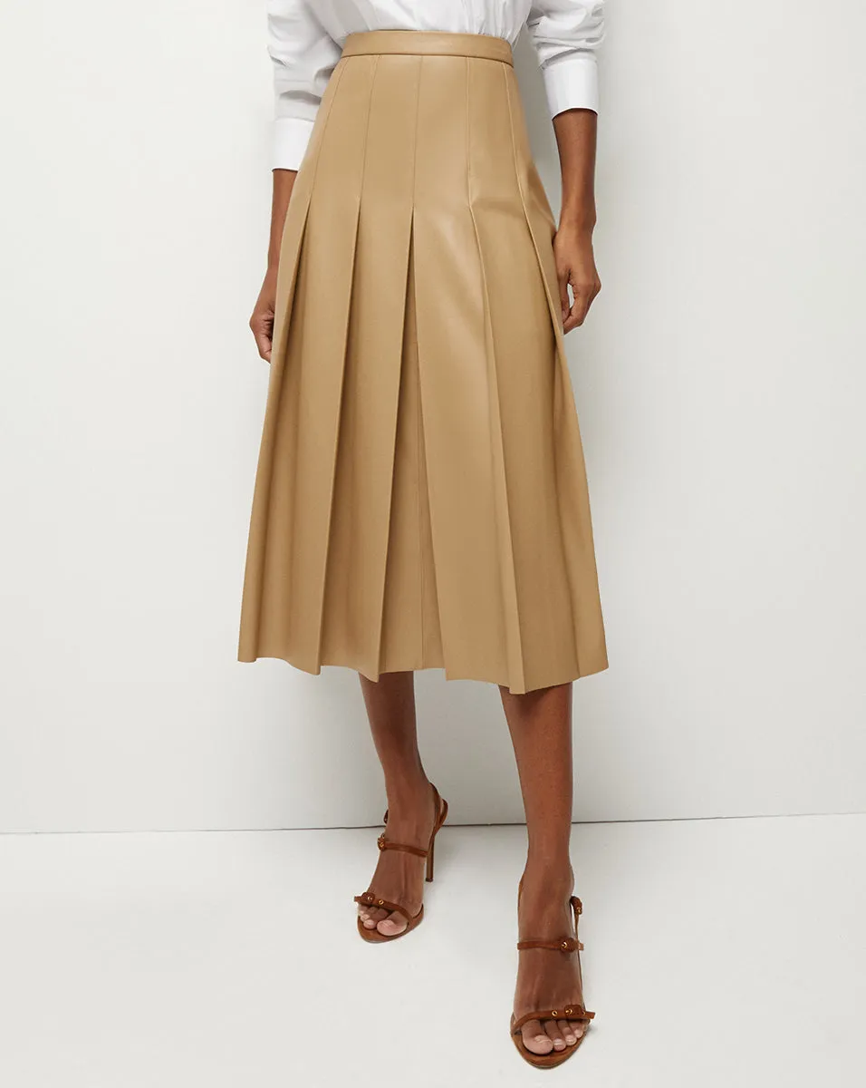 Herson Vegan Leather Pleated Midi Skirt