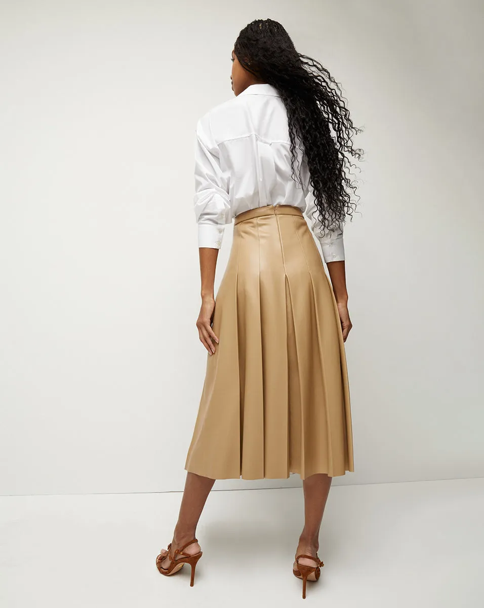 Herson Vegan Leather Pleated Midi Skirt