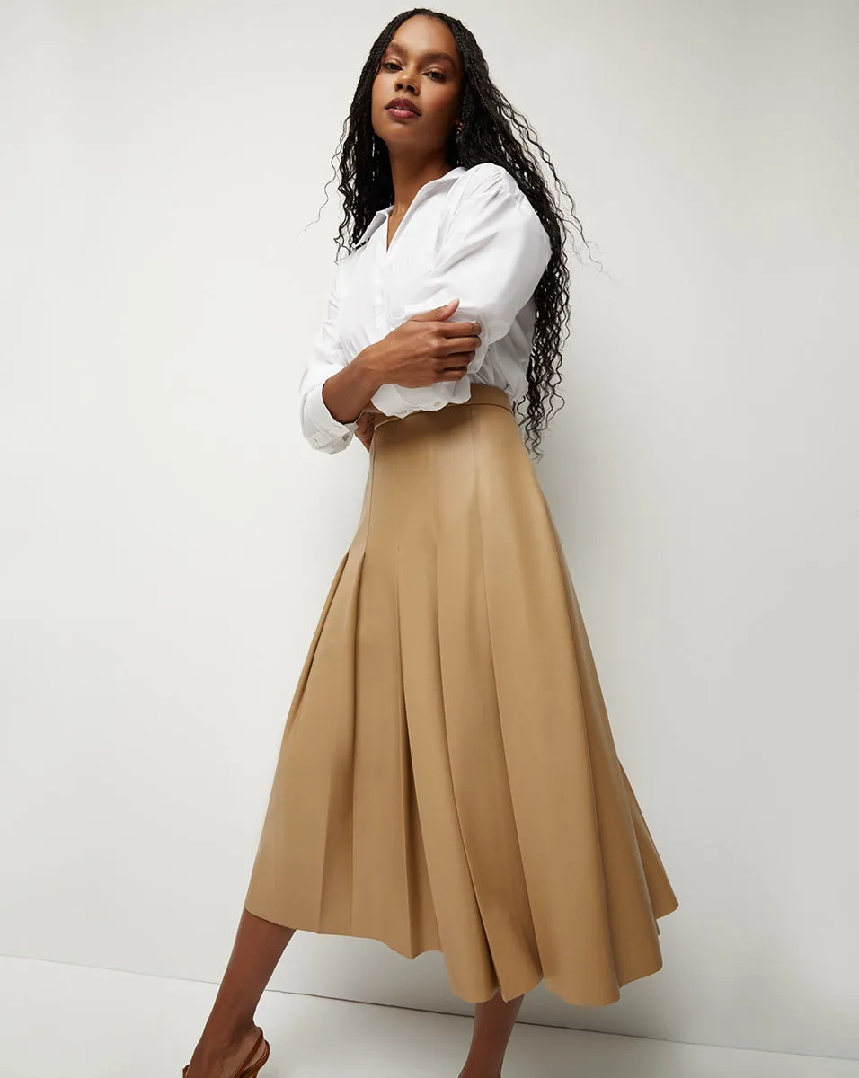 Herson Vegan Leather Pleated Midi Skirt