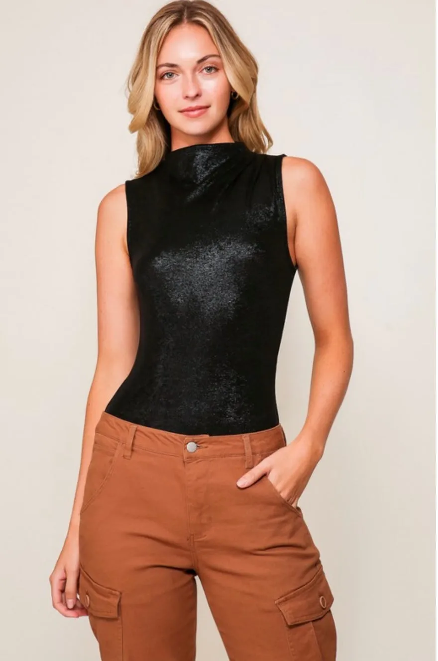 high neck sleeveless Metallic bodysuit