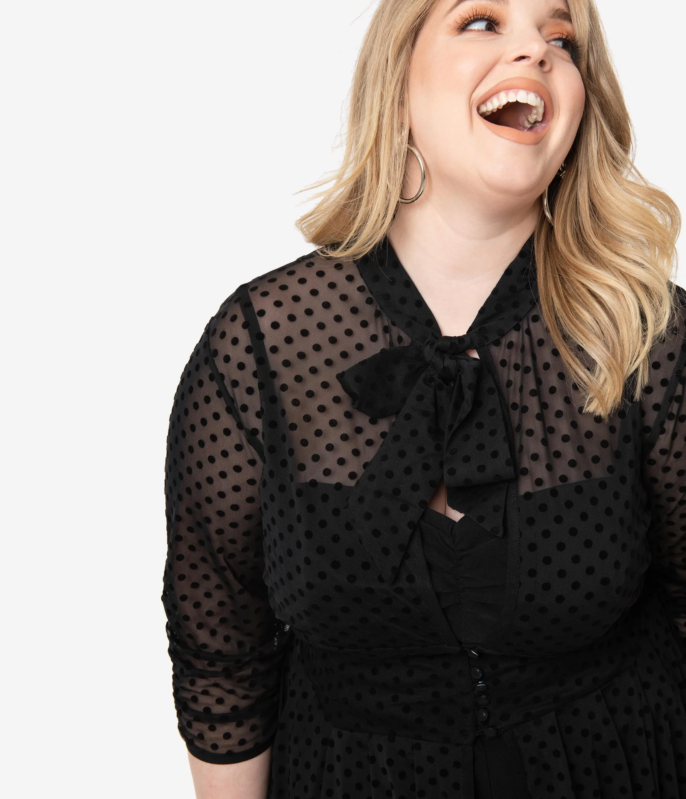 I Love Lucy x Unique Vintage Plus Size Black Swiss Dot Starlet Duster