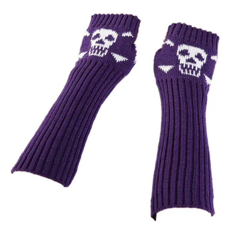 Jacquard Skull Fingerless Warm Gloves Knit Ski Gloves(Black)