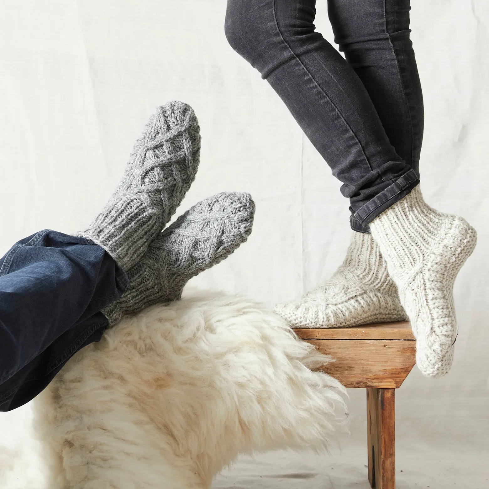 JANA Cable Knit Wool Cosy Lined Slipper Socks