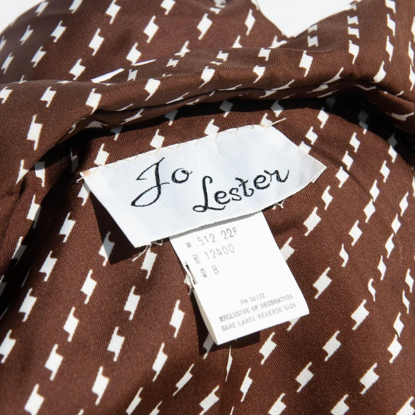 JO LESTER 1970's Brown and White Graphic Secretary Dress | Size S-M