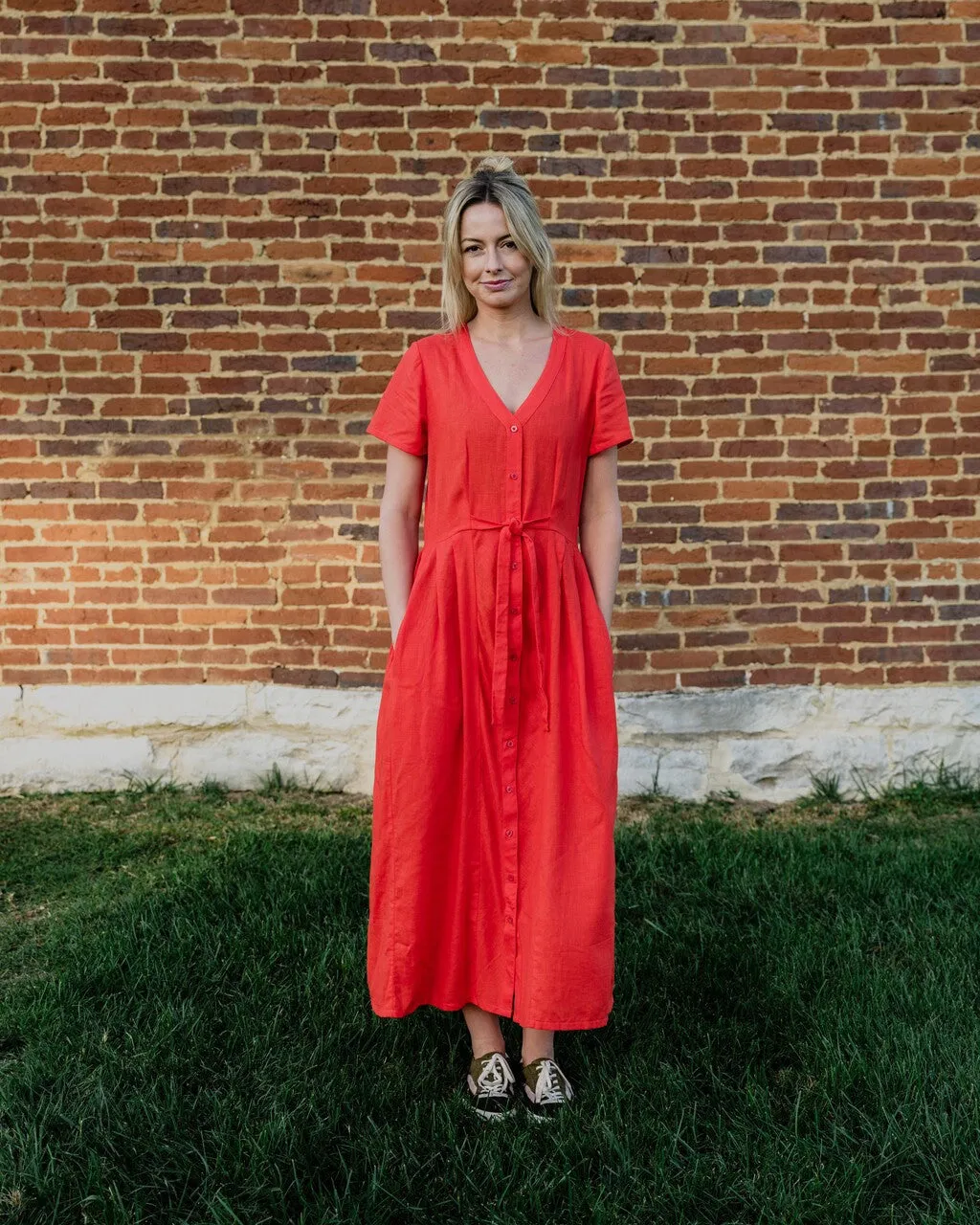 June Dress in Blood Orange Linen