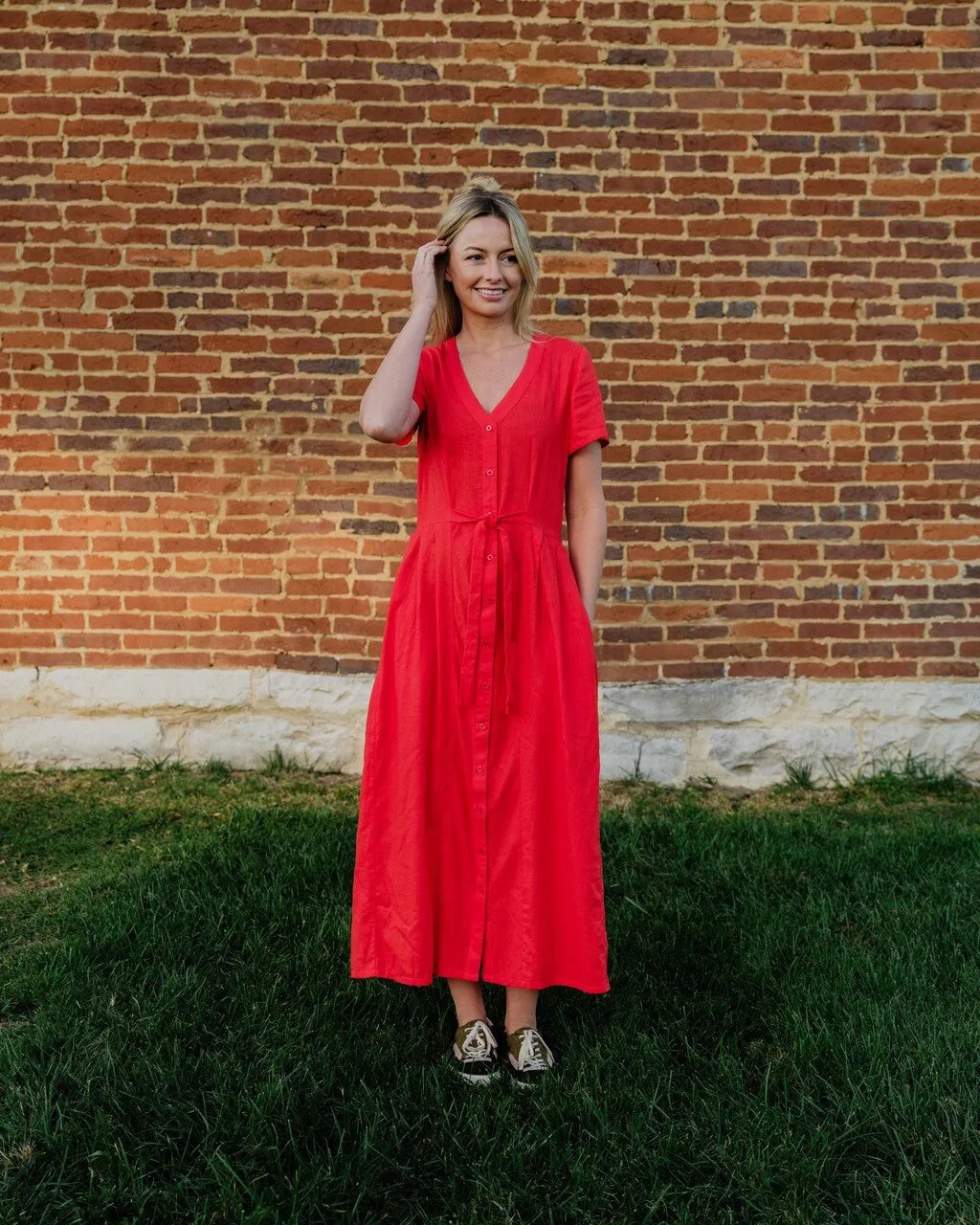 June Dress in Blood Orange Linen