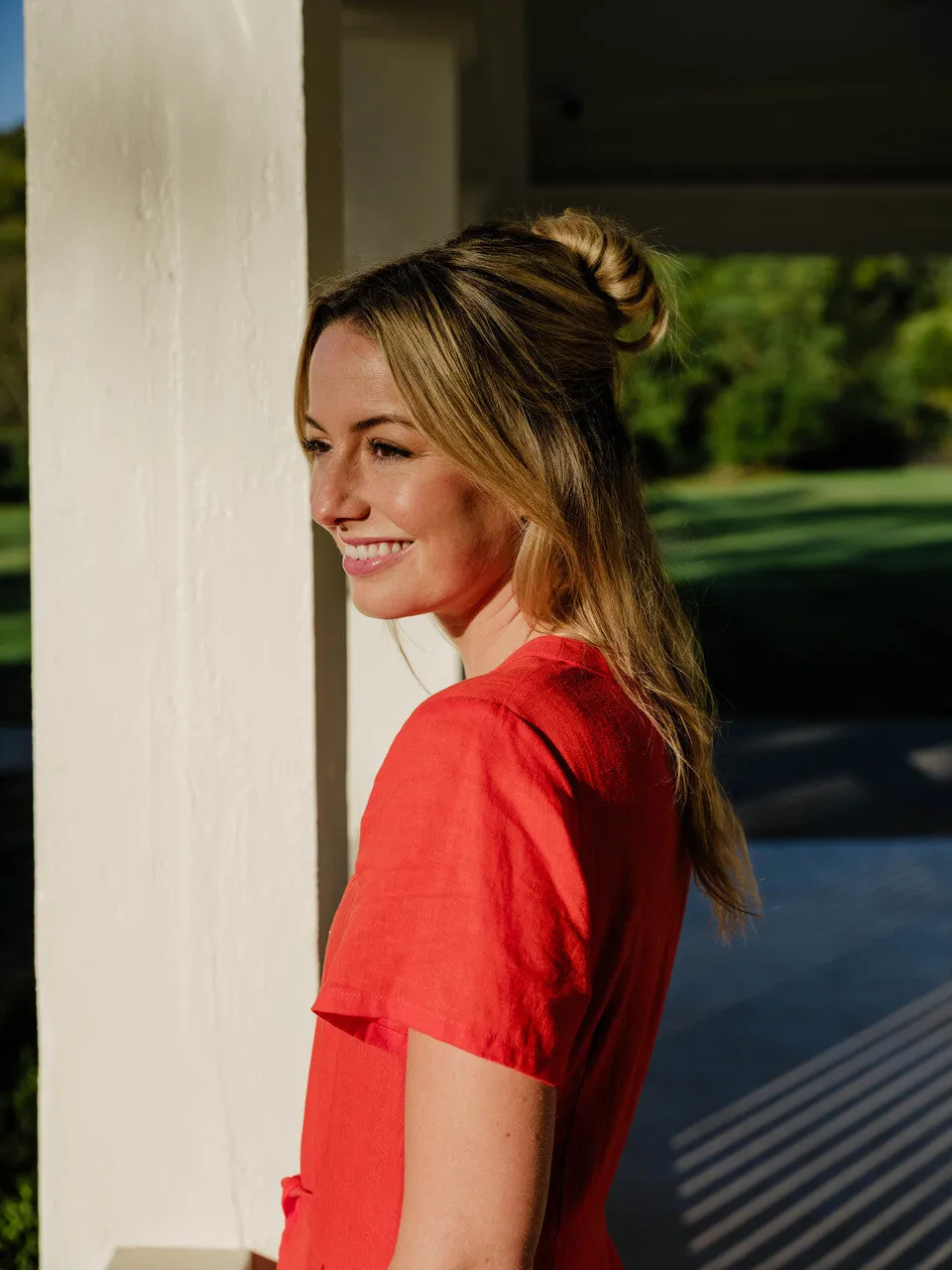 June Dress in Blood Orange Linen