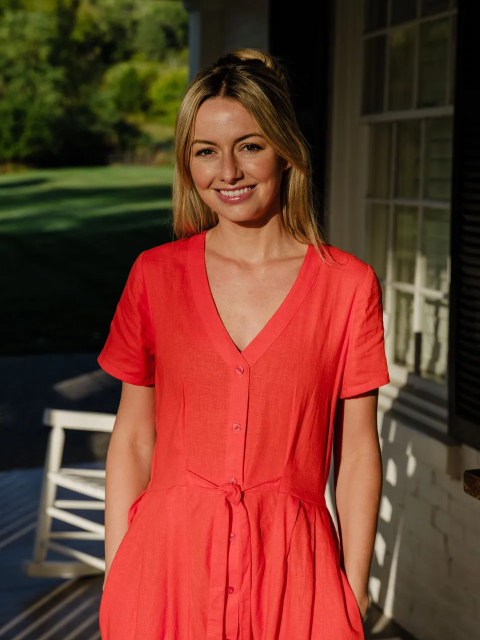 June Dress in Blood Orange Linen