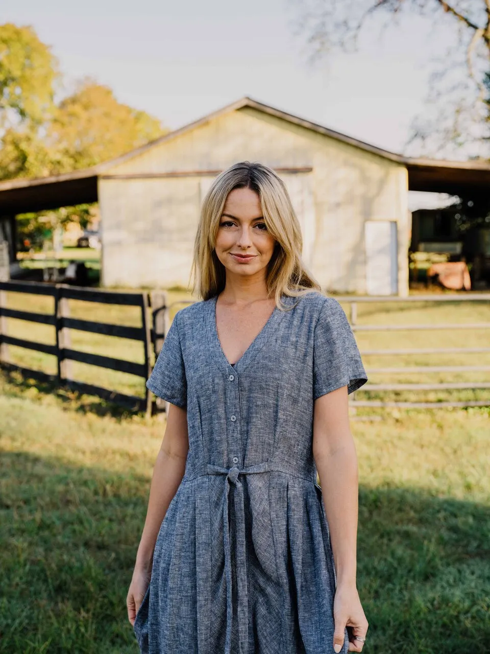 June Dress in Chambray Denim Linen