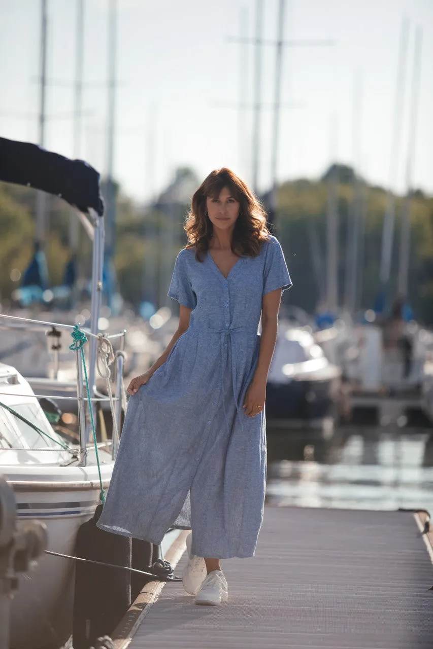 June Dress in Light Blue Linen/Cotton