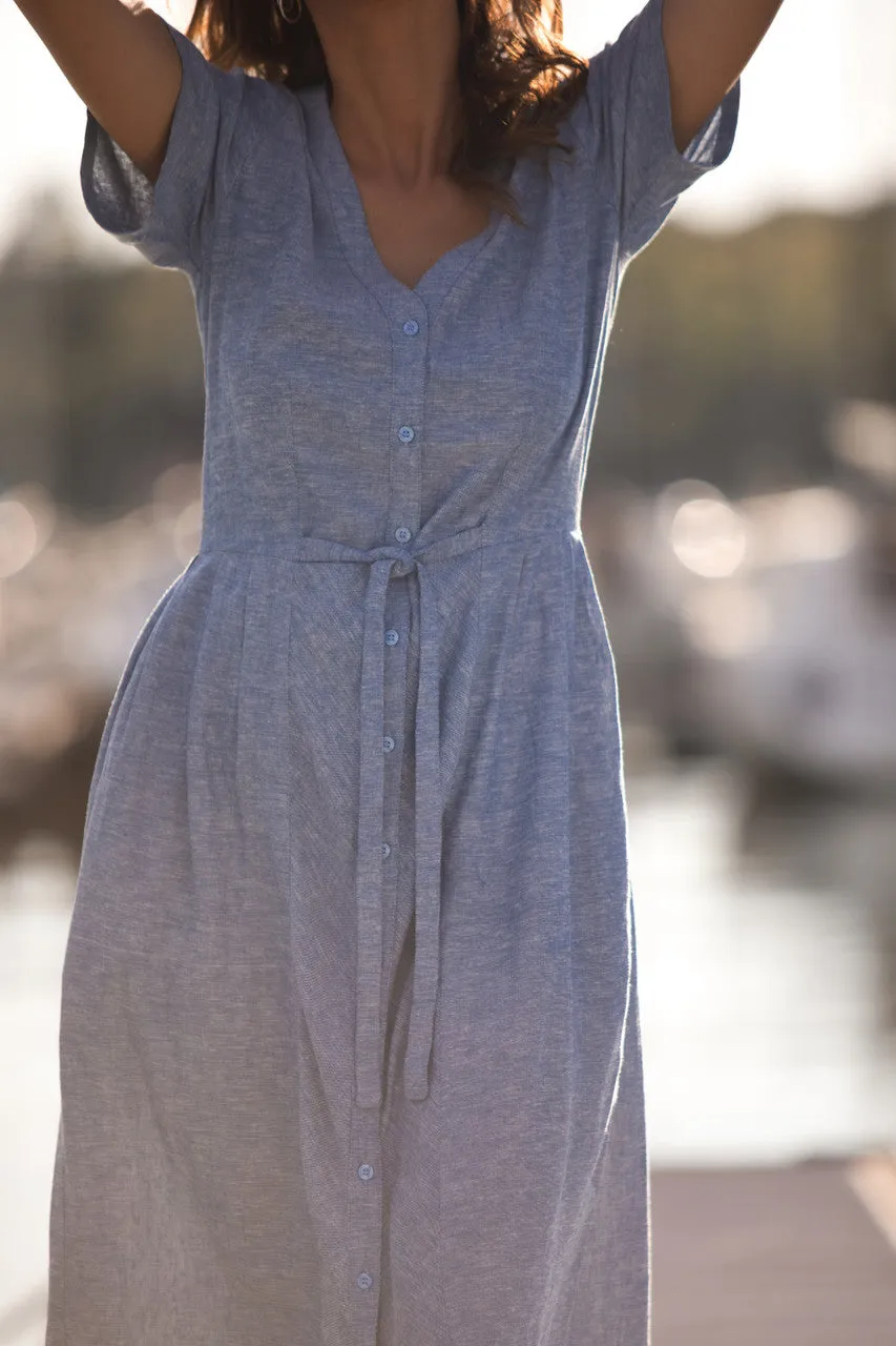 June Dress in Light Blue Linen/Cotton