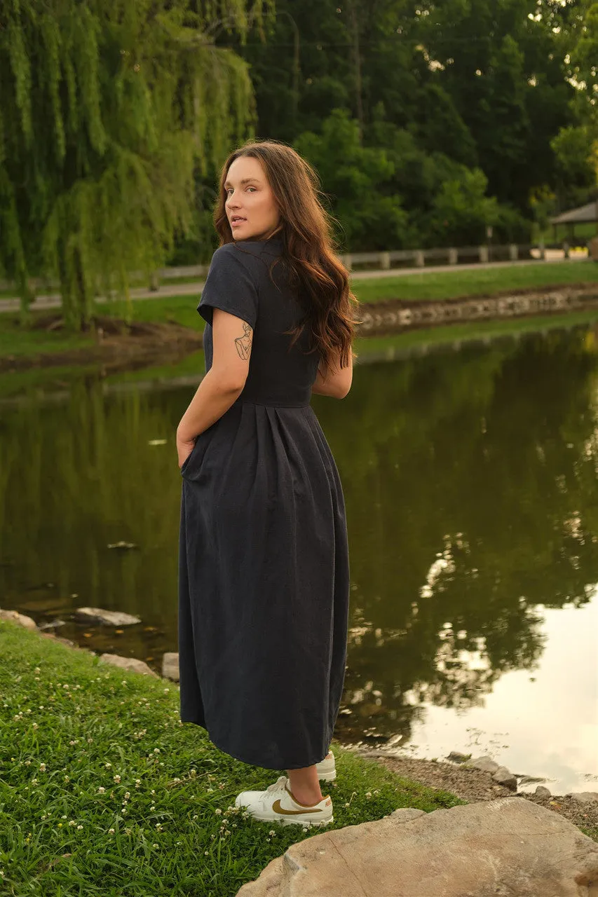 June Dress in Navy Linen