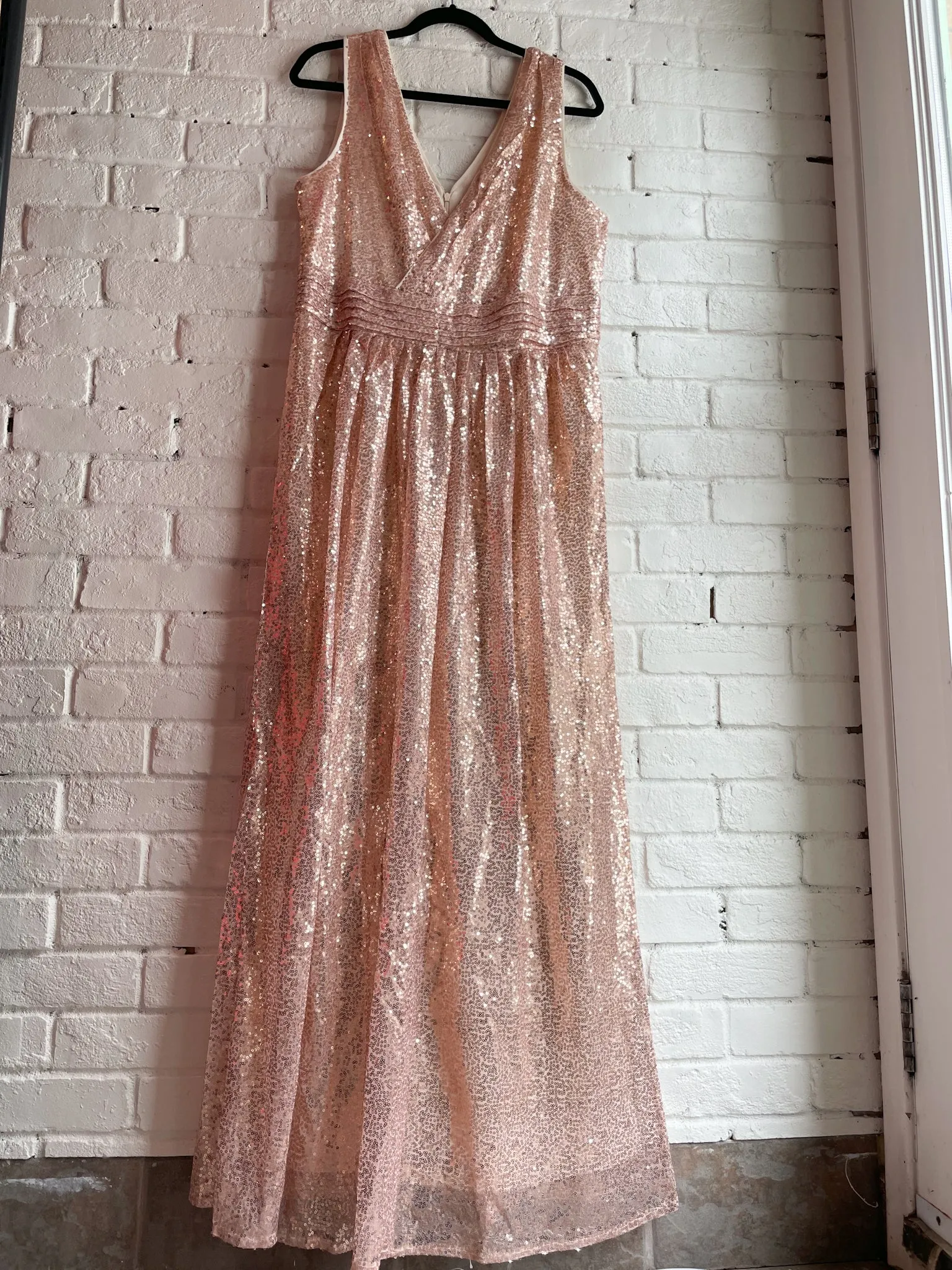 Kate Kasin Rose Gold Sequin Maxi Gown Dress NWT -  Large