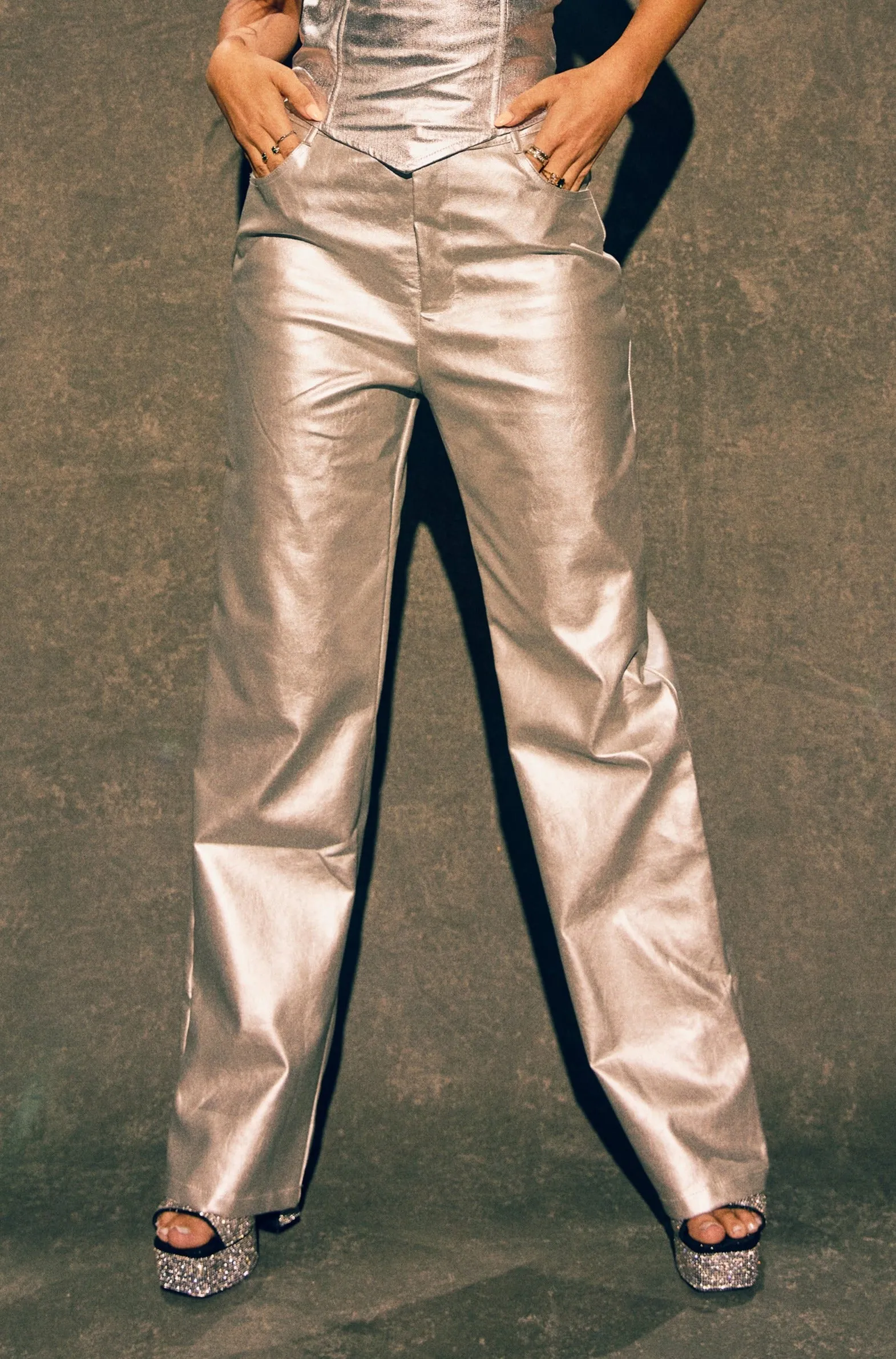 Keyli Metallic Straight Leg Pant - Silver