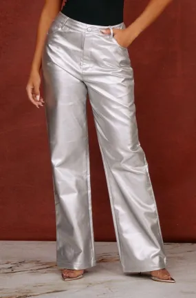 Keyli Metallic Straight Leg Pant - Silver