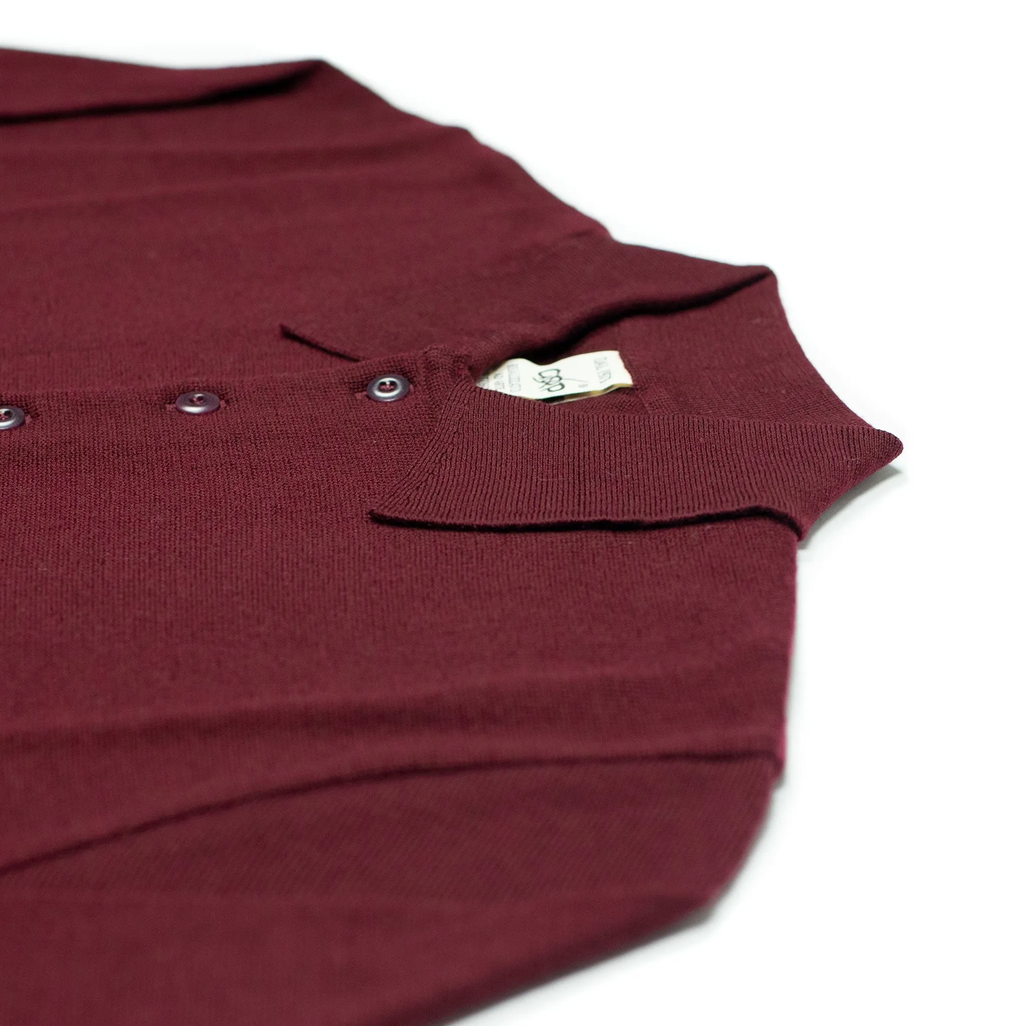 Knit long sleeve polo in burgundy red merino wool (restock)