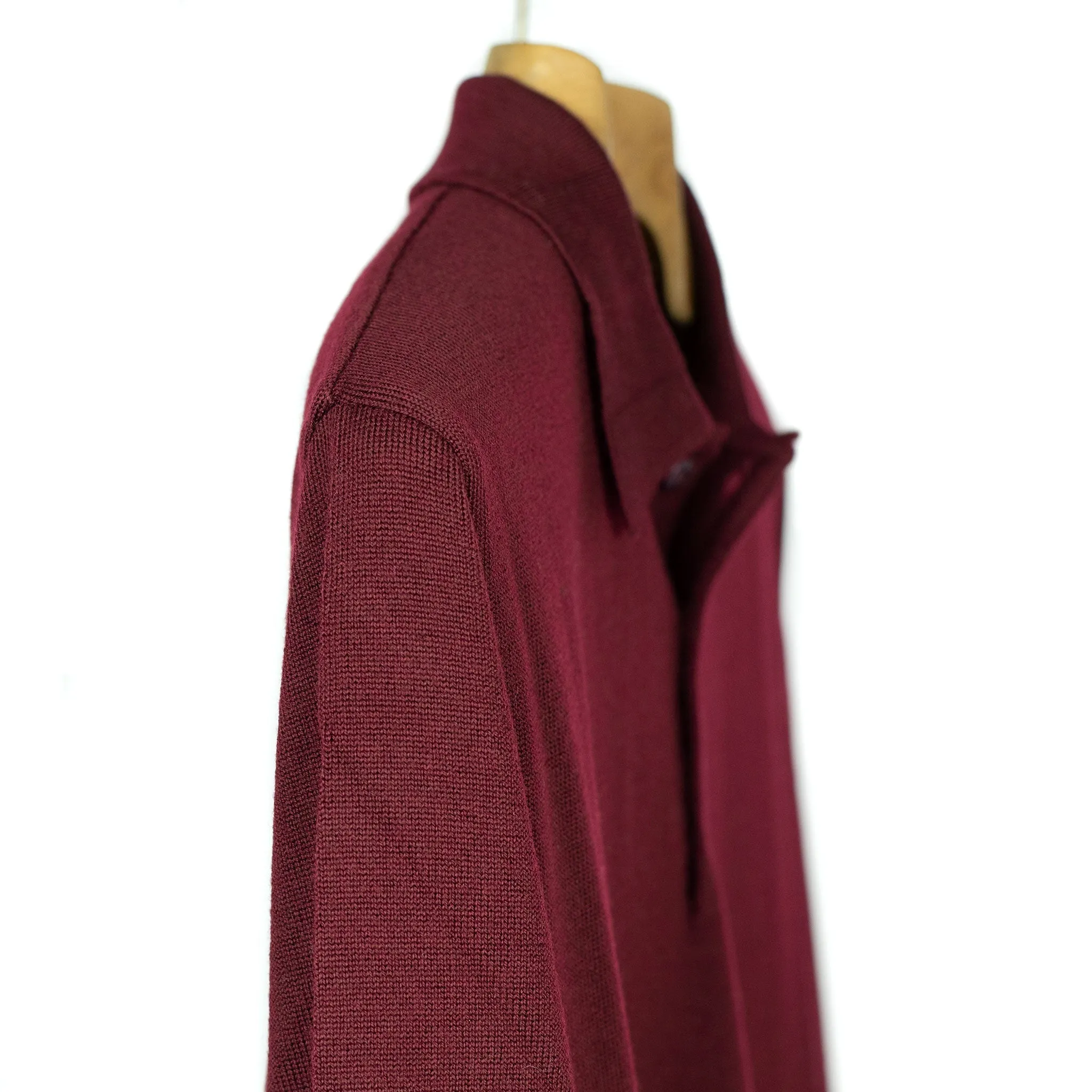 Knit long sleeve polo in burgundy red merino wool (restock)