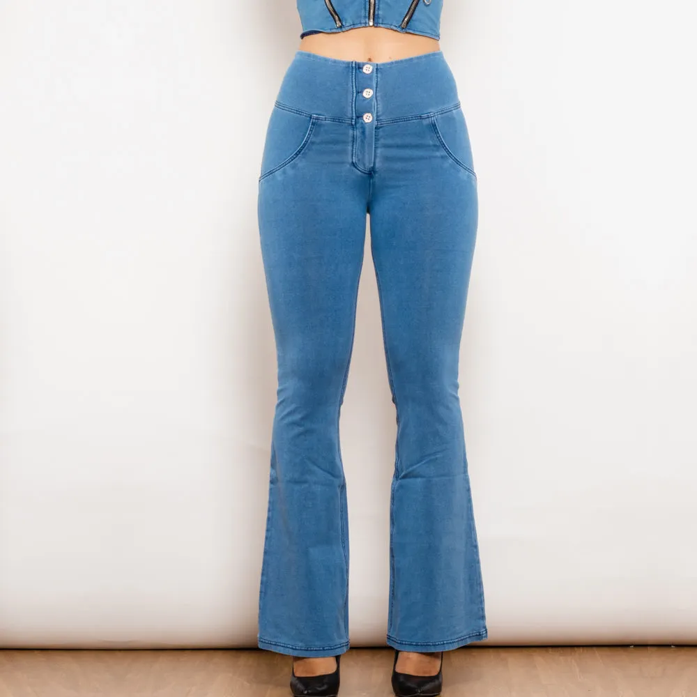 Light Blue High Waist Flared Jeggings - Premium Comfort & Trendy Style"