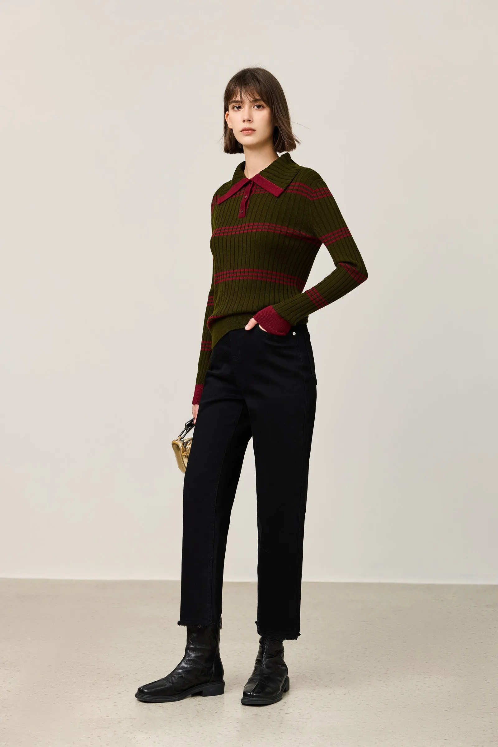 LILY Retro Contrast Polo Knit Sweater