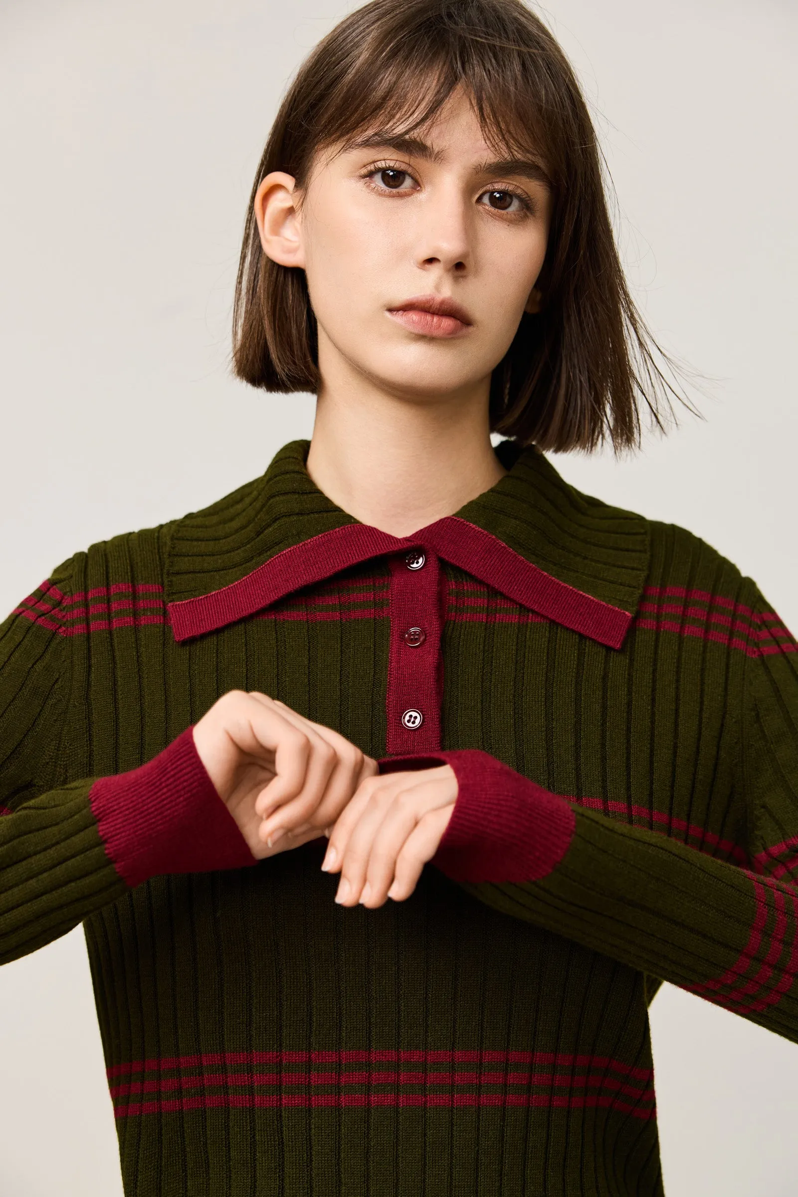 LILY Retro Contrast Polo Knit Sweater