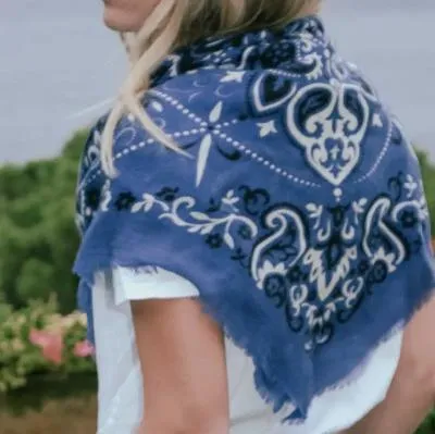 Maison Lecomte Flament Large Navy Bandana Scarf