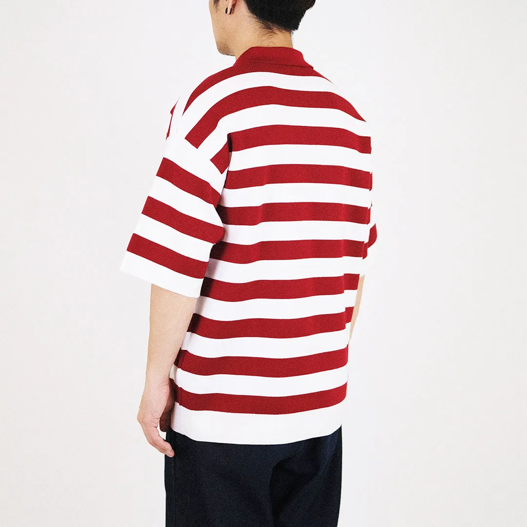 Men Oversized Stripe Polo Sweater - Dark Red - SM2311162B