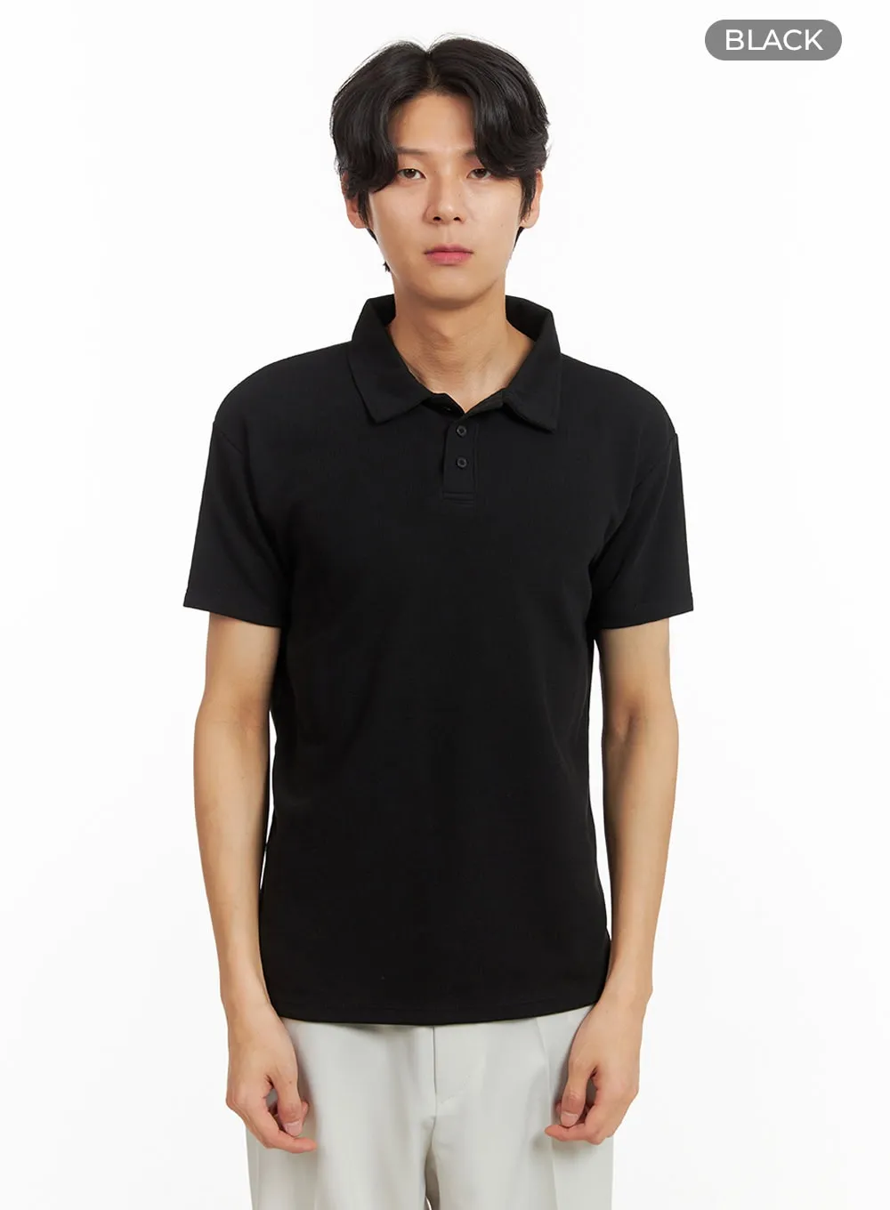 Men's Basic Short Sleeve Polo Shirt (Black) IY424