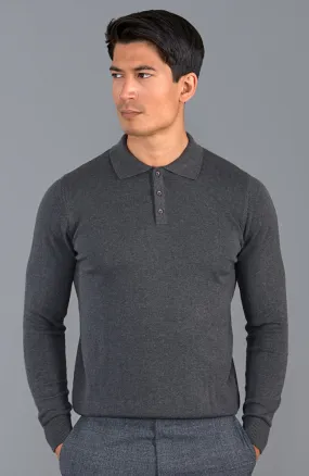 Mens Cotton Long Sleeve Knitted Polo Shirt