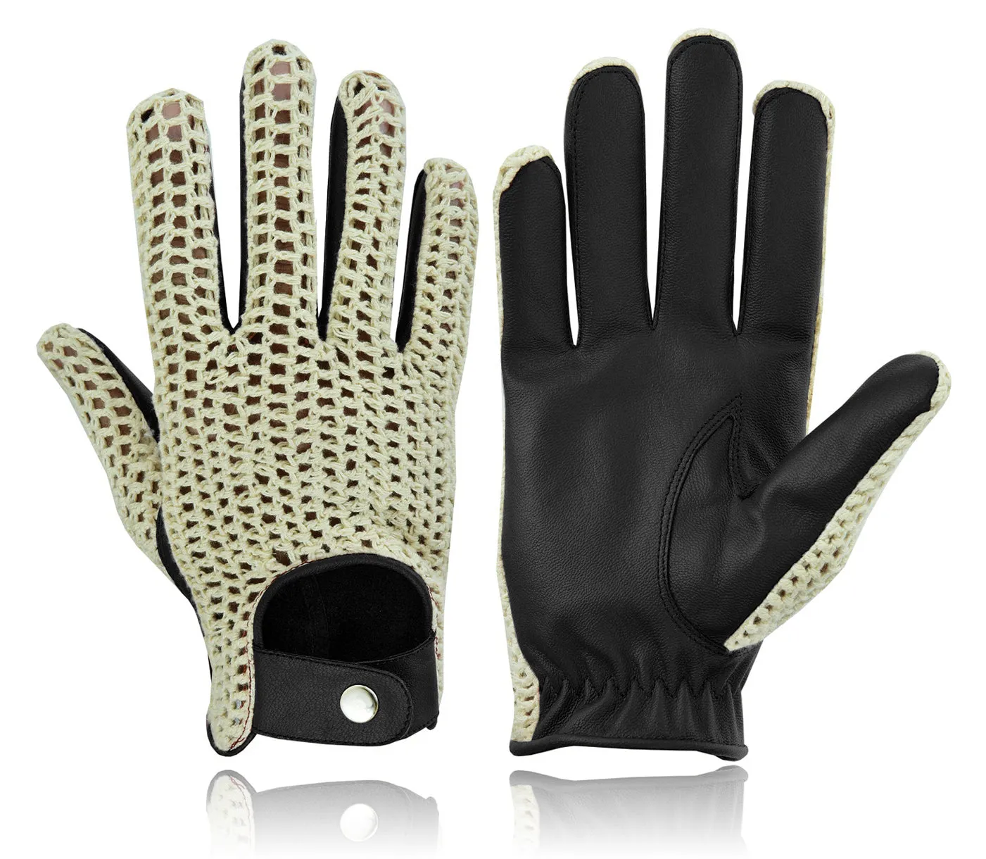 Mens Crochet Leather Driving Gloves