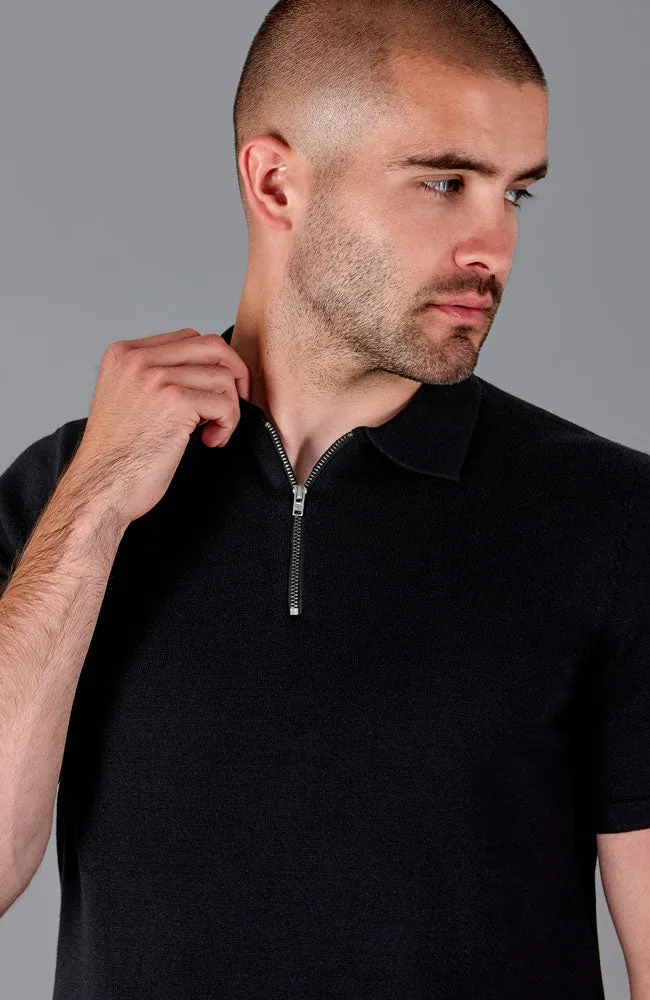 Mens Lightweight Cotton Short Sleeve Zip Neck Polo Shirt