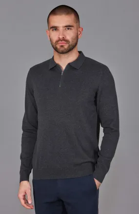 Mens Lightweight Cotton Zip Neck Polo Shirt