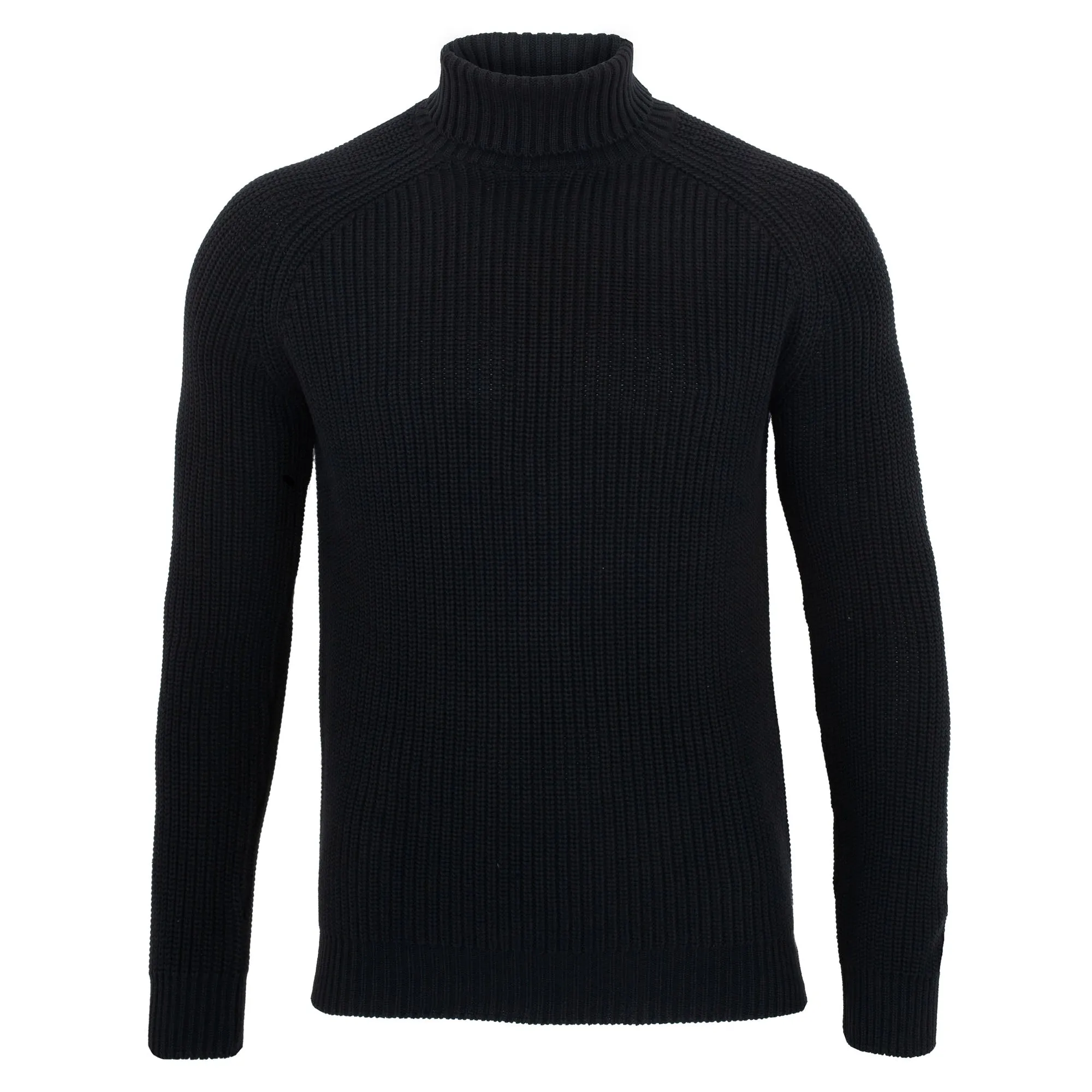 Mens Midweight Cotton Fisherman Rib Knit Roll Neck Jumper