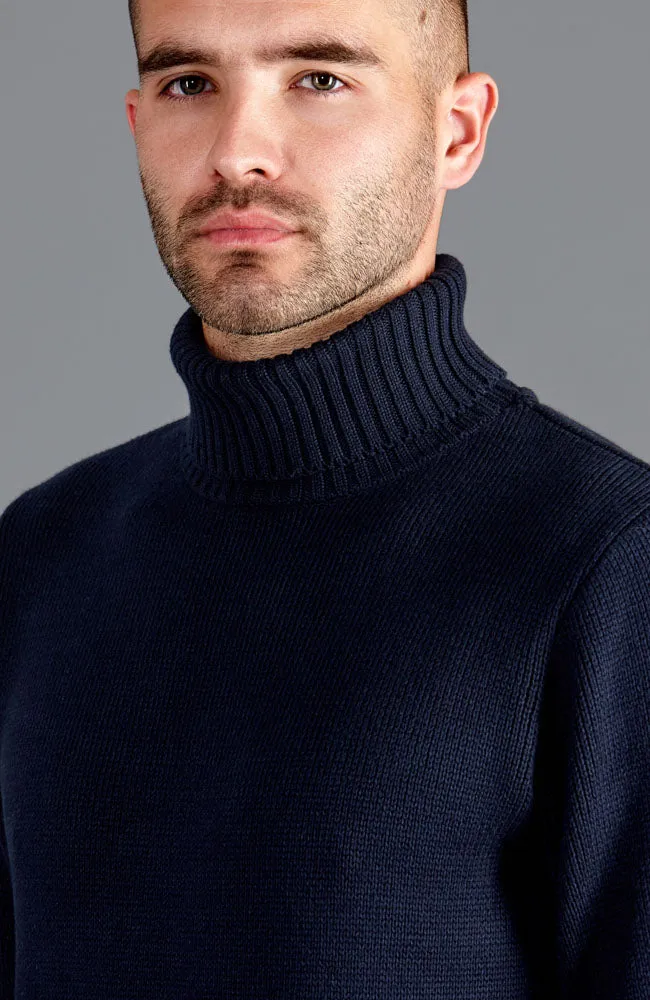 Mens Midweight Cotton Fitted Submariner Roll Neck Jumper