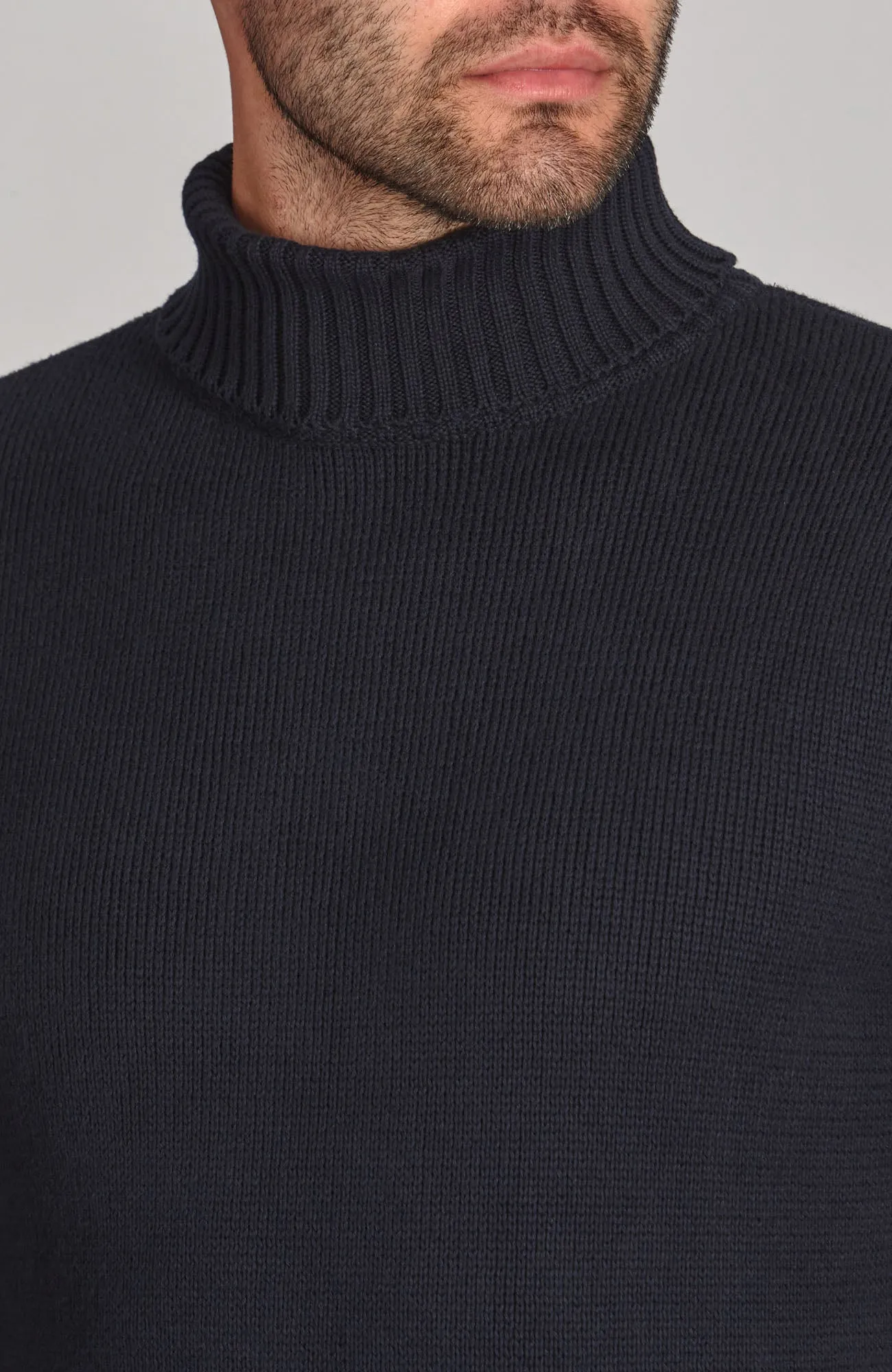 Mens Midweight Cotton Fitted Submariner Roll Neck Jumper