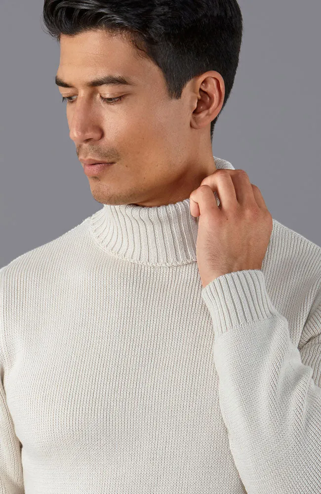 Mens Midweight Cotton Fitted Submariner Roll Neck Jumper