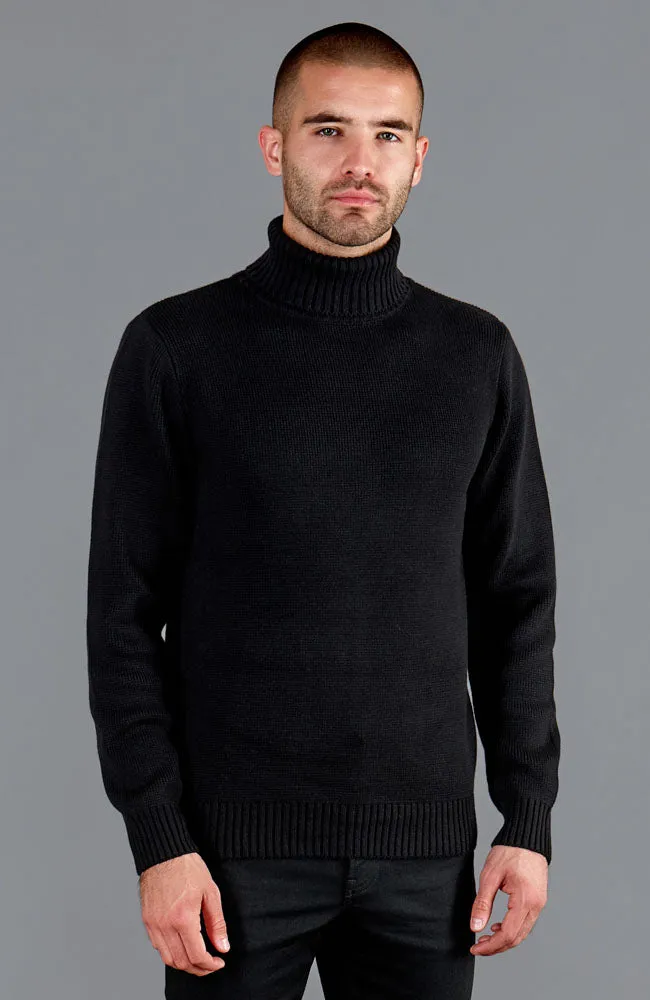 Mens Midweight Cotton Fitted Submariner Roll Neck Jumper